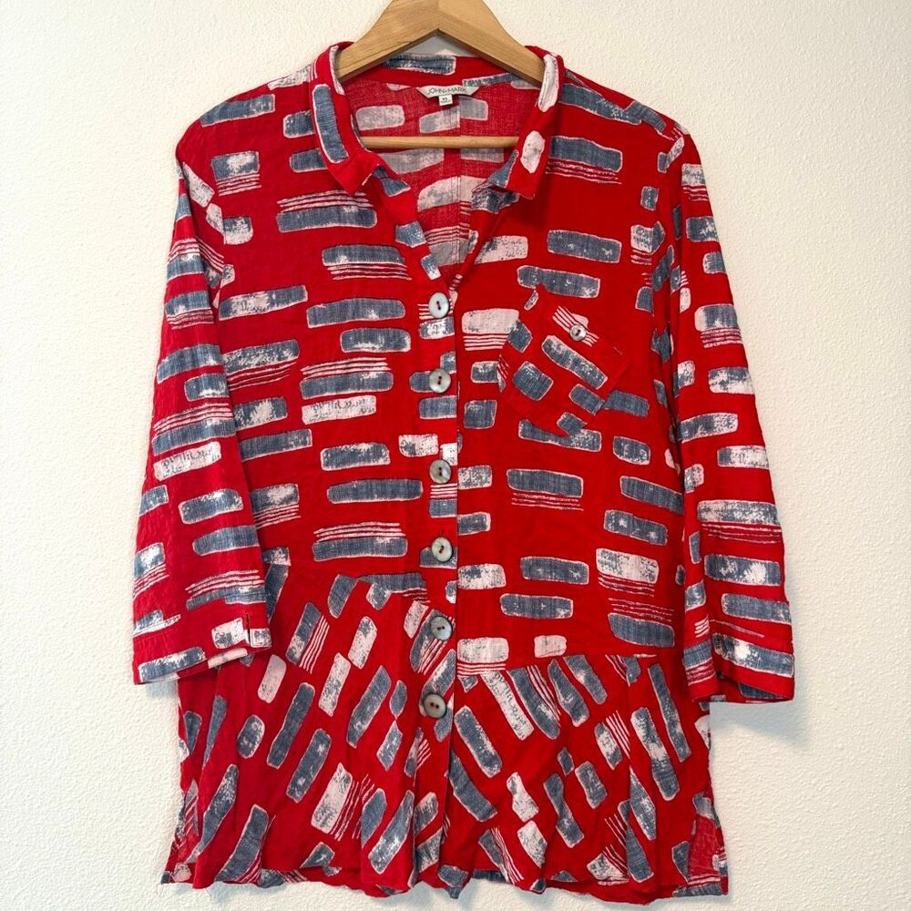 John Mark Red Patterned Button Down Blouse Size Xl - image 1